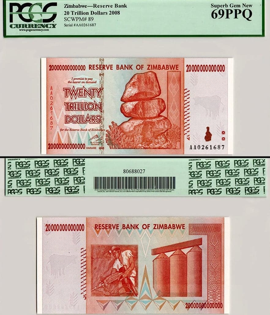 Zimbabwe 20 Trillion Dollars 2008, AA, P-89, PCGS 69