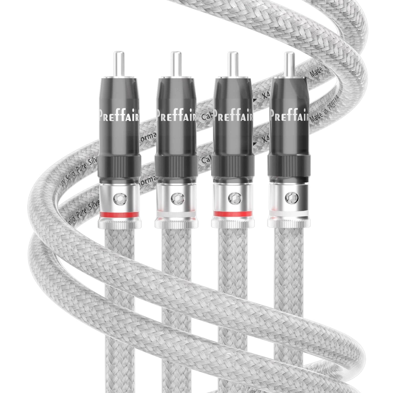 Pair 5N Pure Solid Silver RCA to RCA Cable HiFi Audio Cable Interconnect