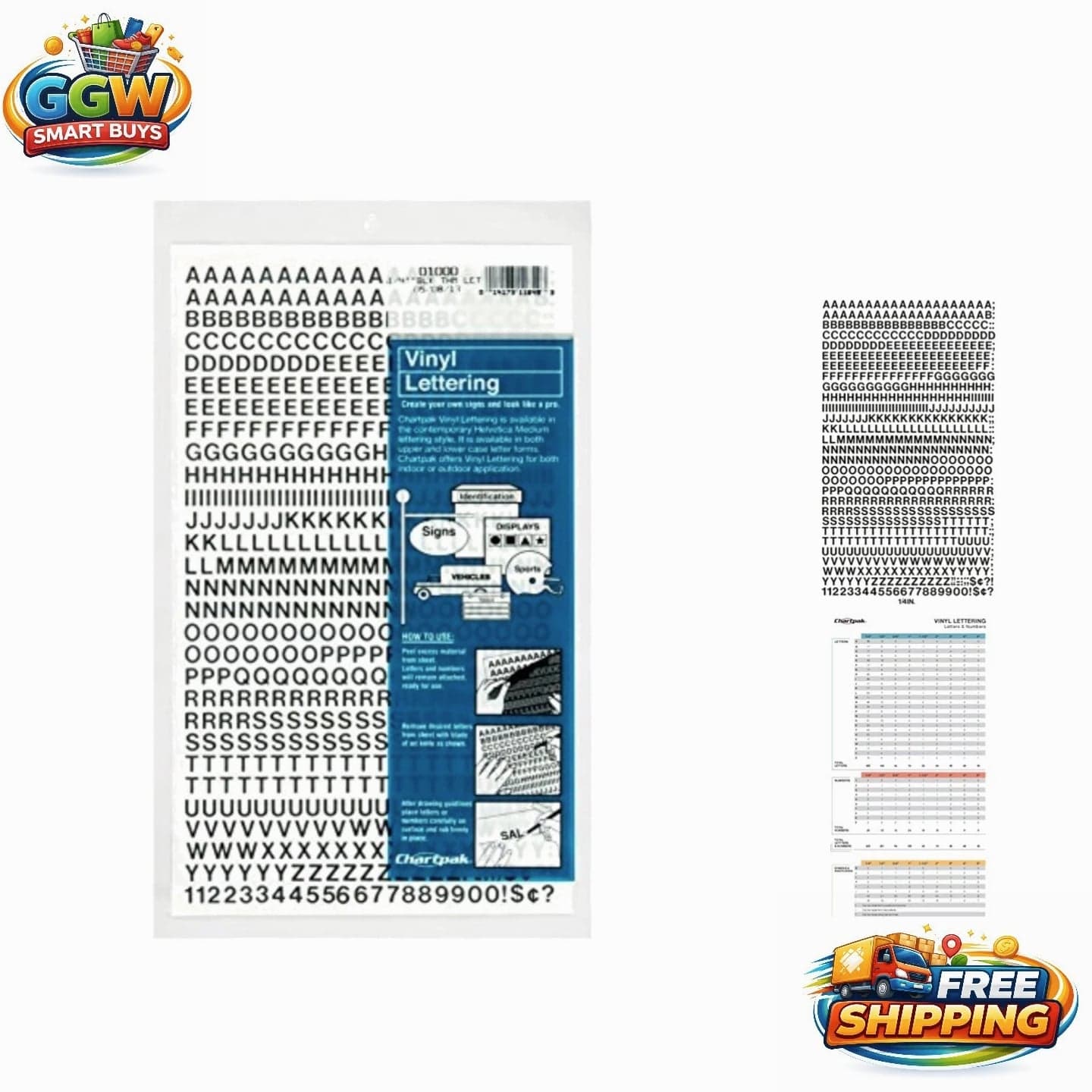 Self-Adhesive Vinyl Letters & Numbers - 0.25" Black, 610 Pieces Made in USA