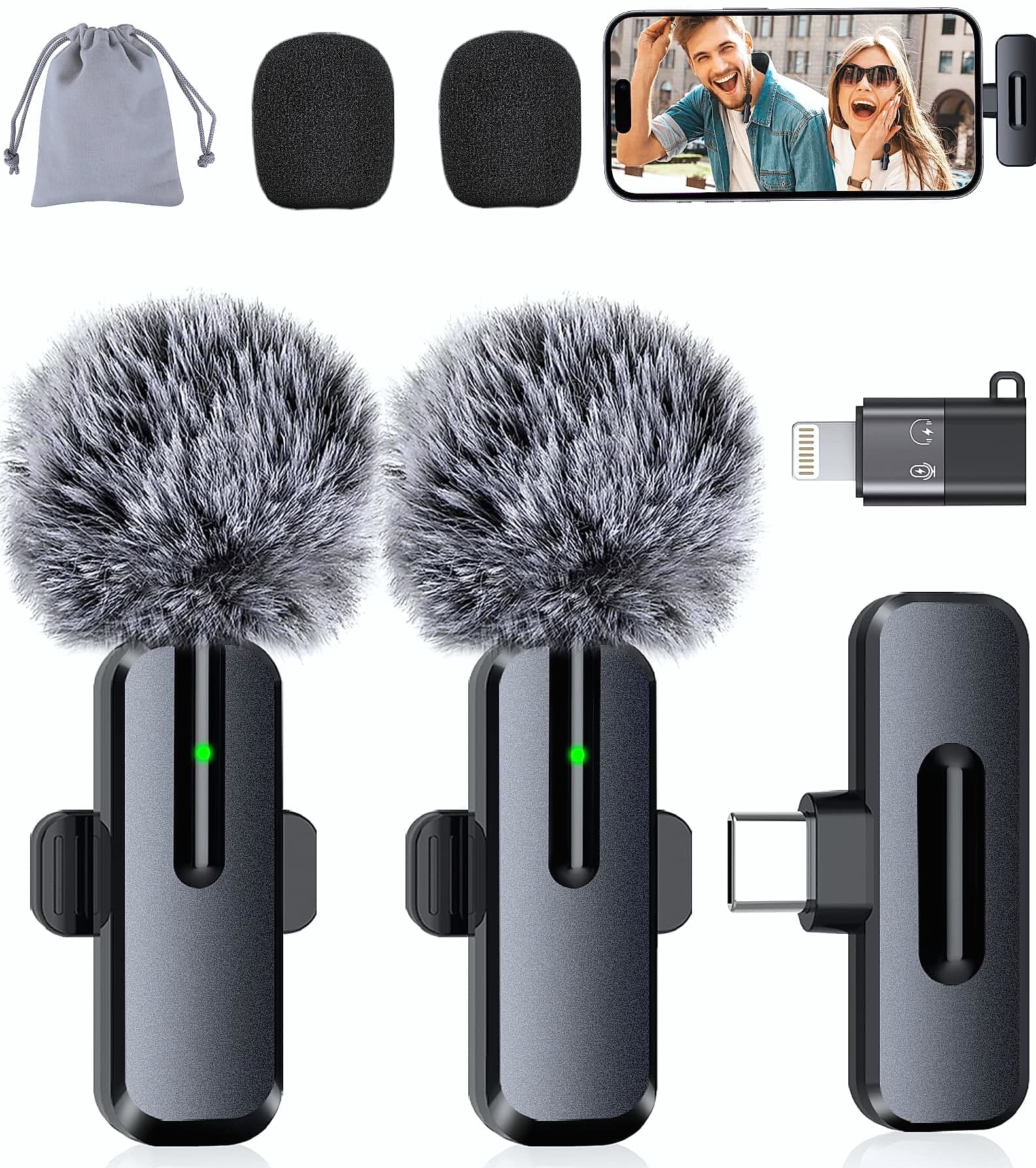 ZOPPLM Wireless Lavalier Microphone 2 Pack for iPhone Android
