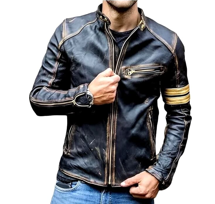 Men's Motorcycle Biker Leather Jacket Distressed Café Racer Genuine Lamb Leather