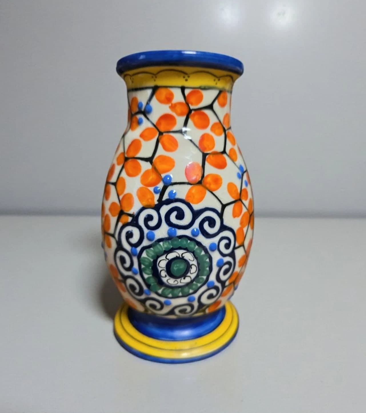 VTG Art Deco Hand Painted Ceramic Vase from Czechoslovakia Pottery Decor