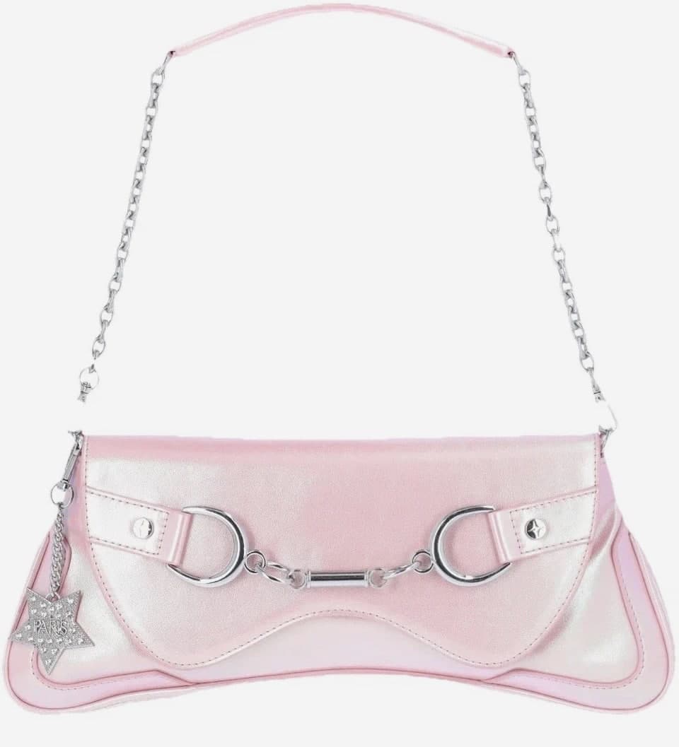 Paris Hilton Womens Rider Large Shoulder Baguette Bag Pink Purse Metallic