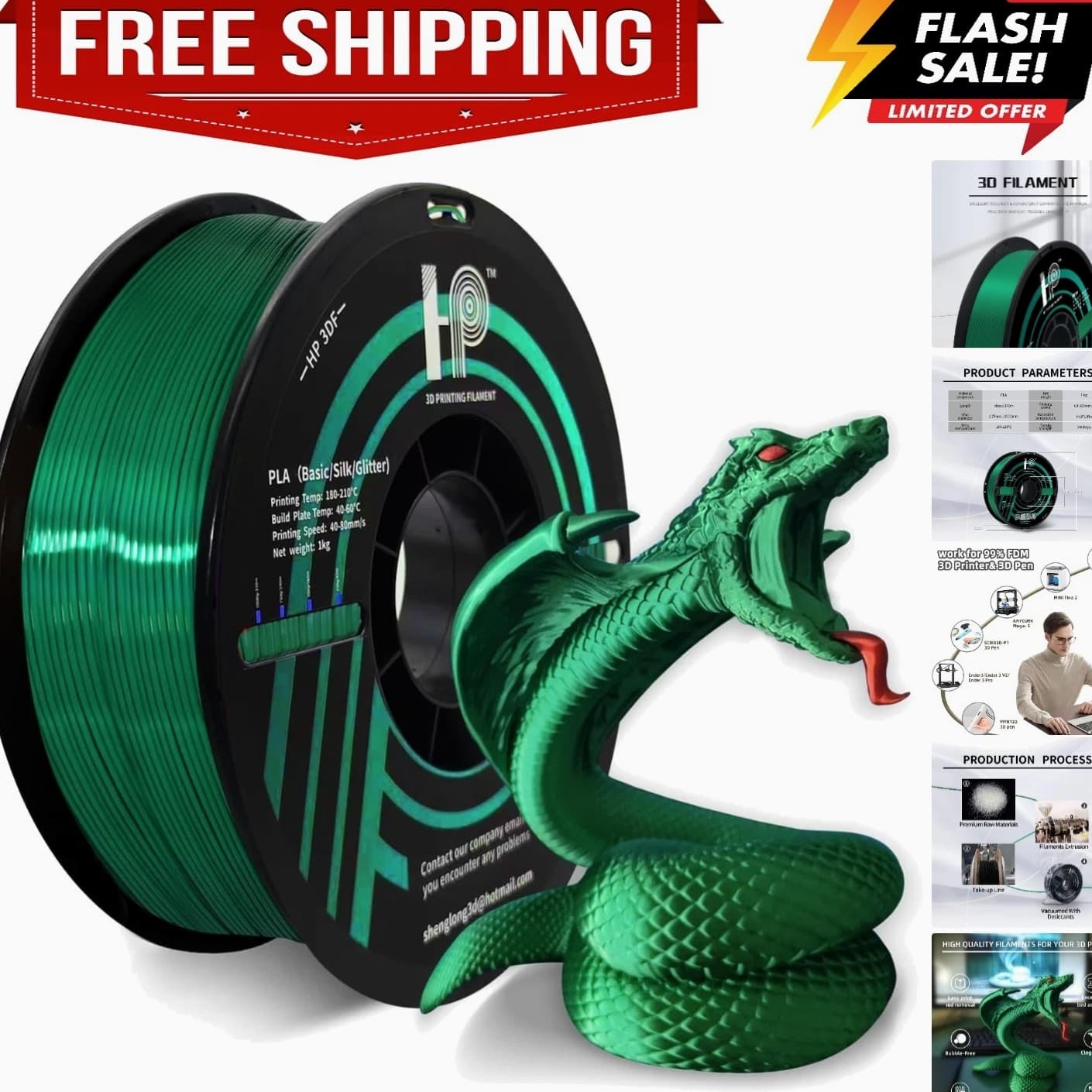 Silk PLA Filament, 3D Printer Material, PLA 1.75mm Dimensional Accuracy...