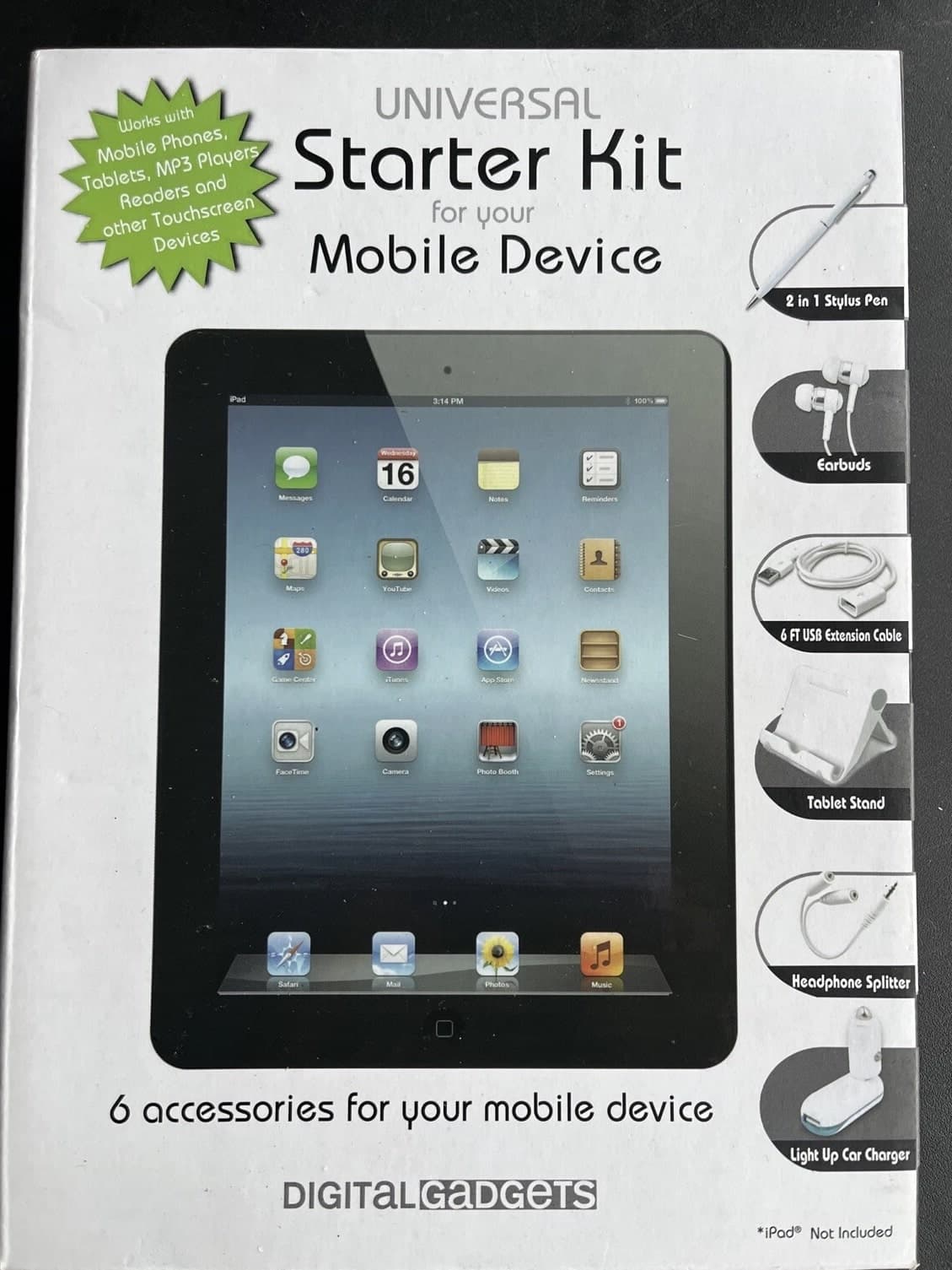 NIB Digital Gadgets Universal Starter Kit Mobile Device with 6 Accessories NEW