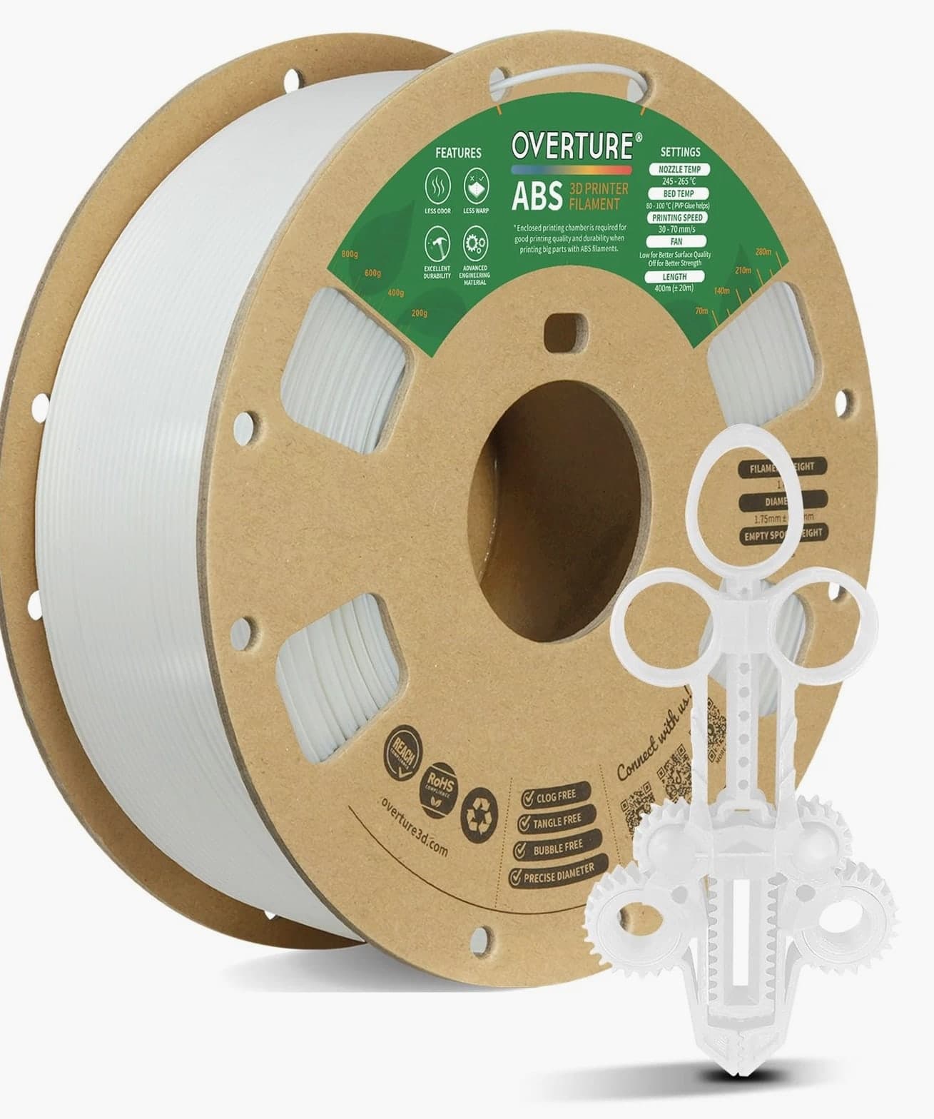 ABS Filament 1.75mm, High Strength & Heat Resistant 3D Printer Material, Low ...