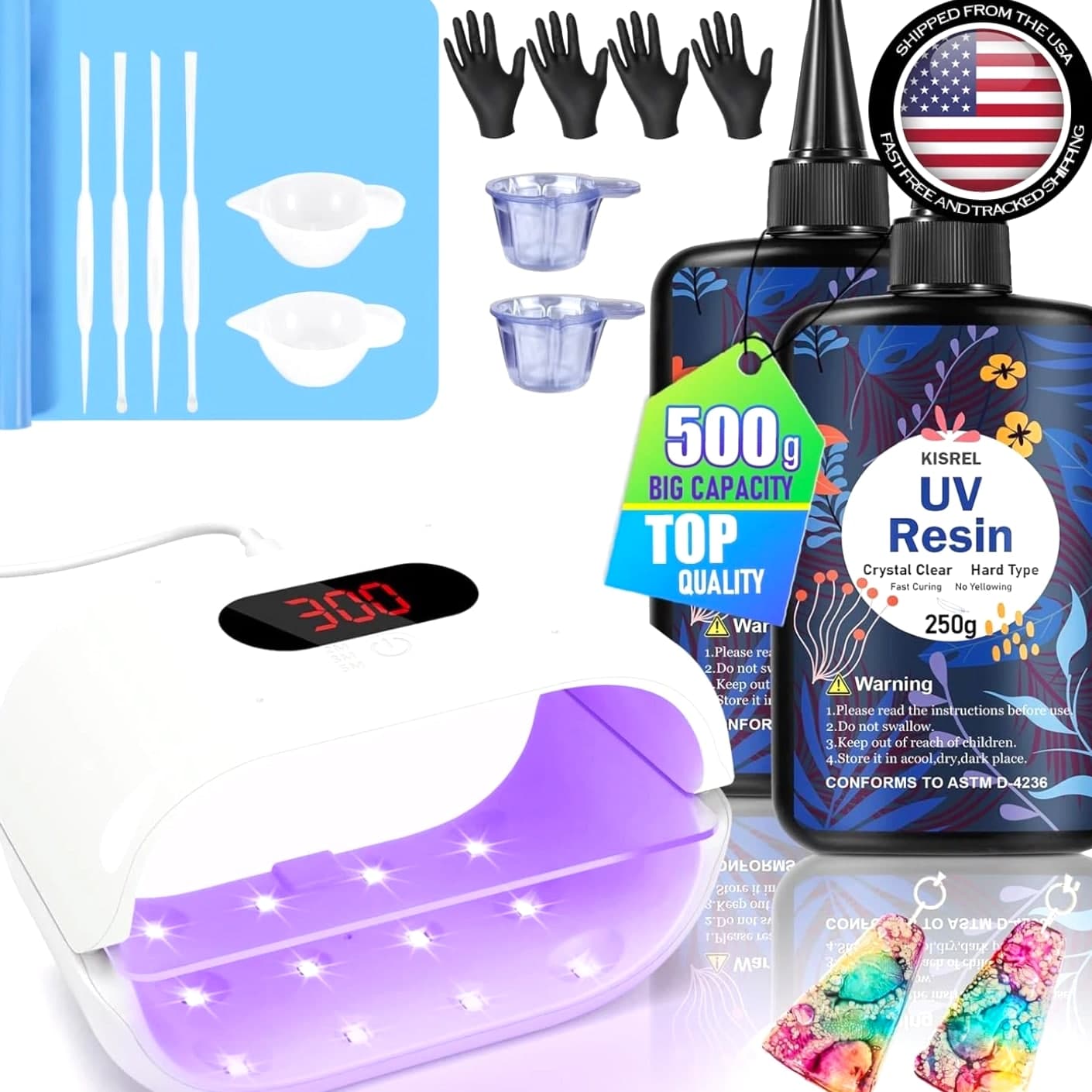 Versatile 500g UV Resin Craft Kit with 36W Light – Low Odor, High Hardness