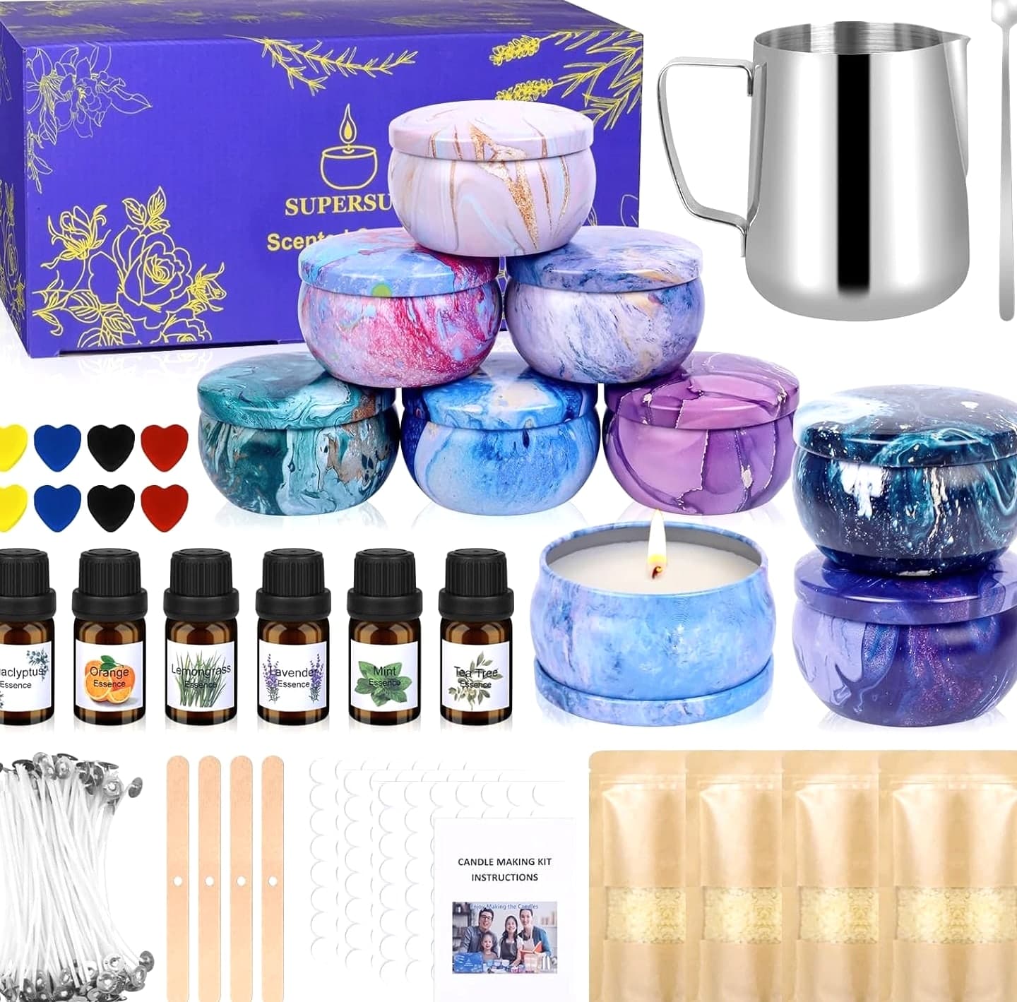 Candle Making Kit DIY Gift for Kids, Mom, Beginners - Beeswax, Essential Oils, Dyes