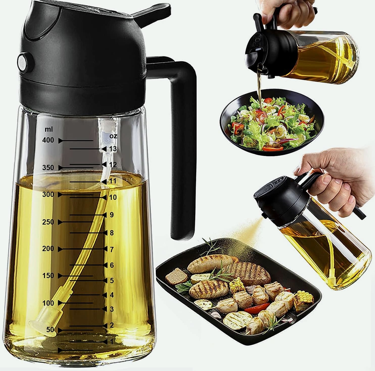 TrendPlain 16oz Glass Olive Oil Sprayer Bottle with Spray and Pour