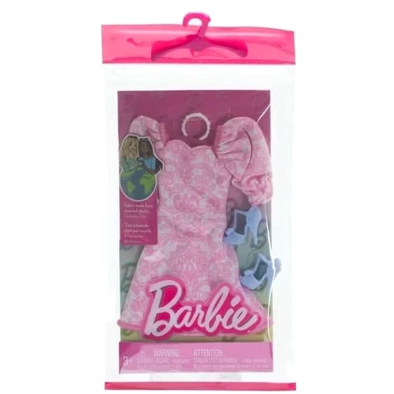 Barbie Doll Clothing Fashion Pack Pink Puff Sleeve Dress & Accessories