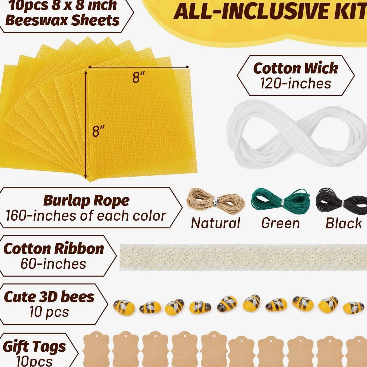 HASSLICKIT Natural Beeswax Candle Making Kit for Beginners - 12 Beeswax Sheets