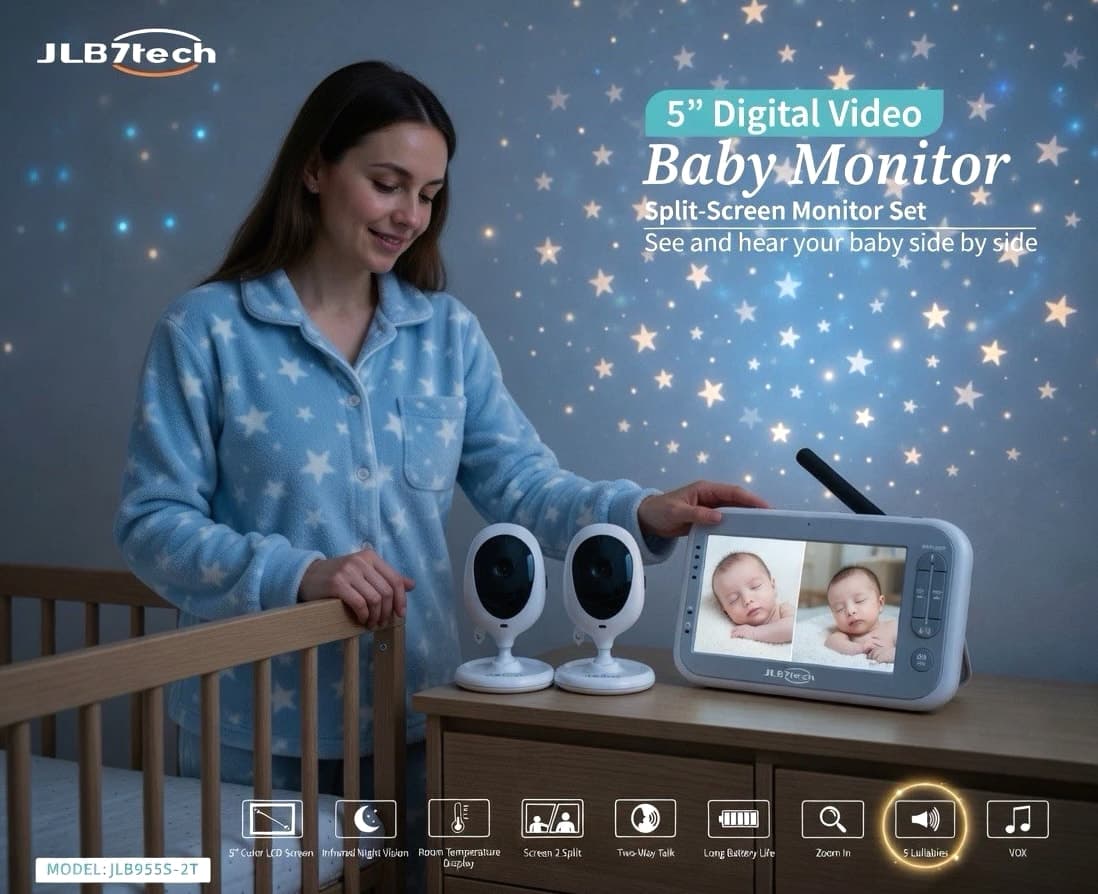 Digital Baby Monitor with 2 Cameras Split-Screen Night Vision Two-Way Talk