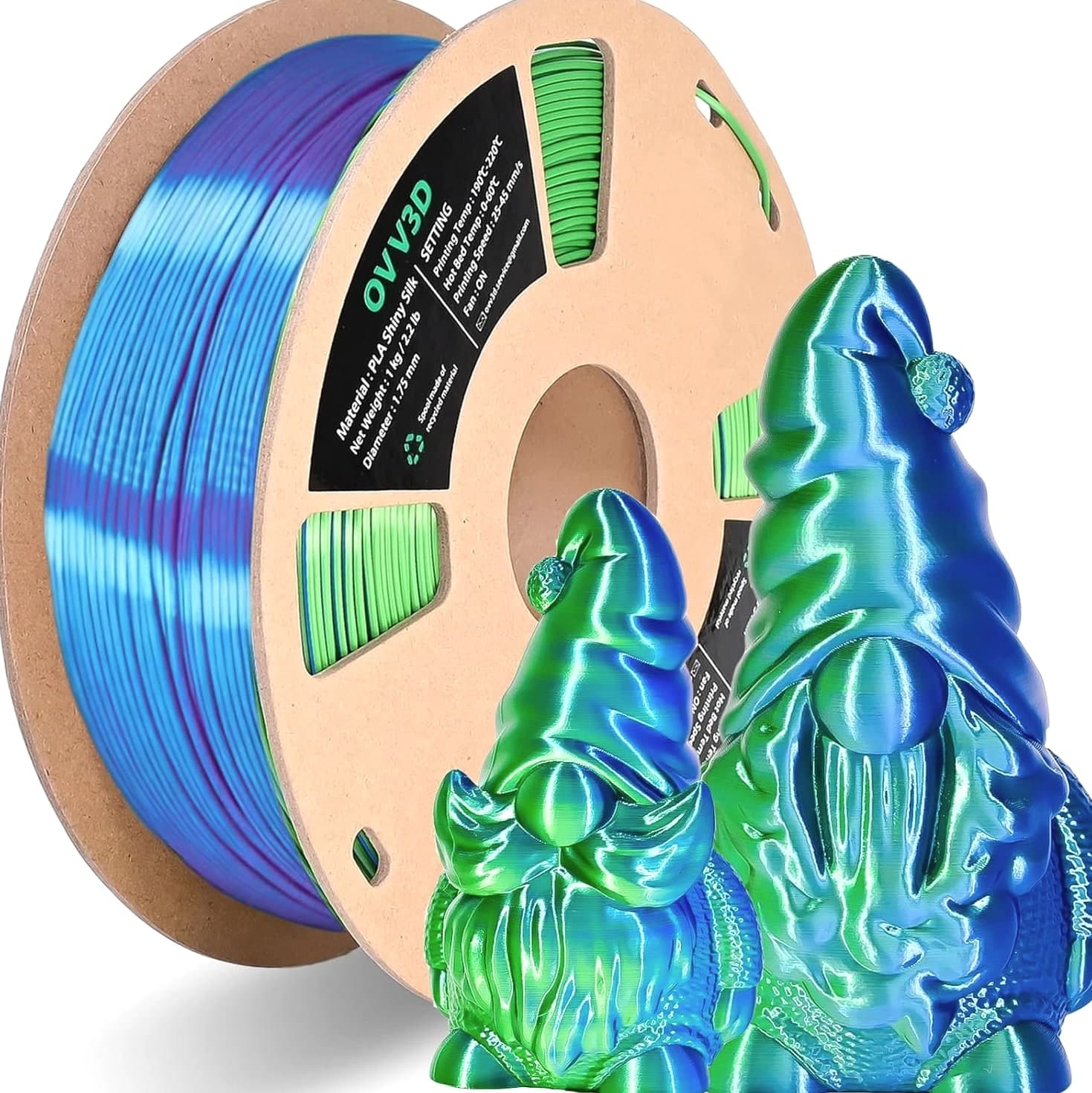 PLA Filament 1.75Mm, Silk PLA Dual Color Blue Green 3D Printer Filament, High Speed