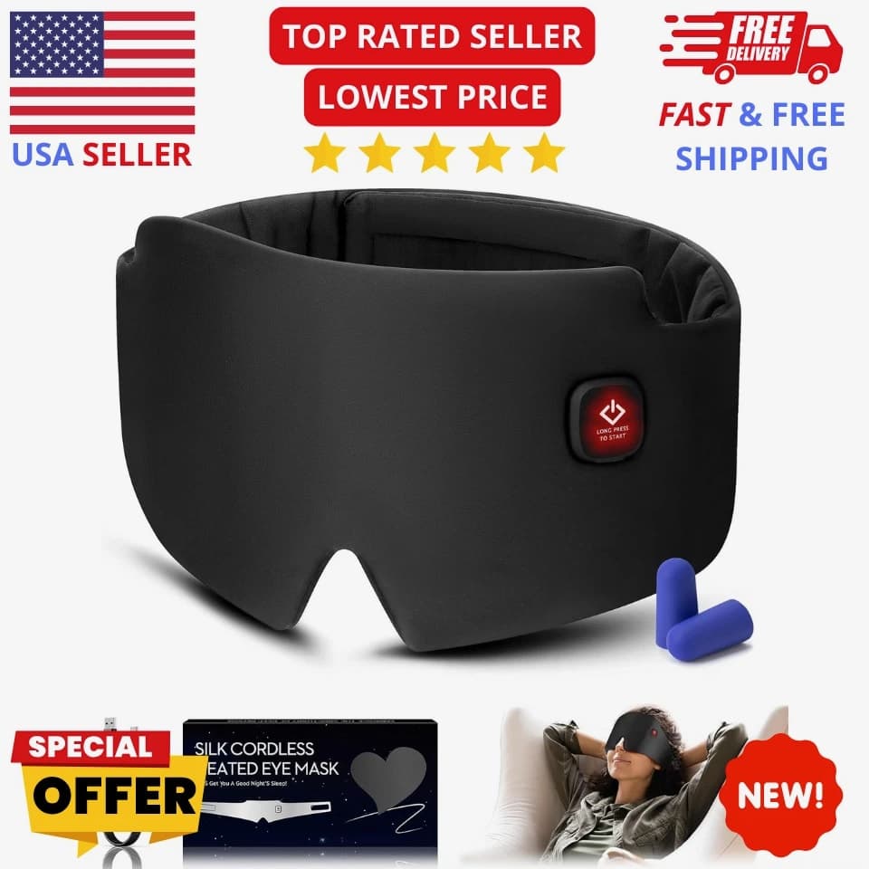 Cordless Heated Silk Eye Mask 2000mAh Warm Compress Sleep & Dry Eye Relief