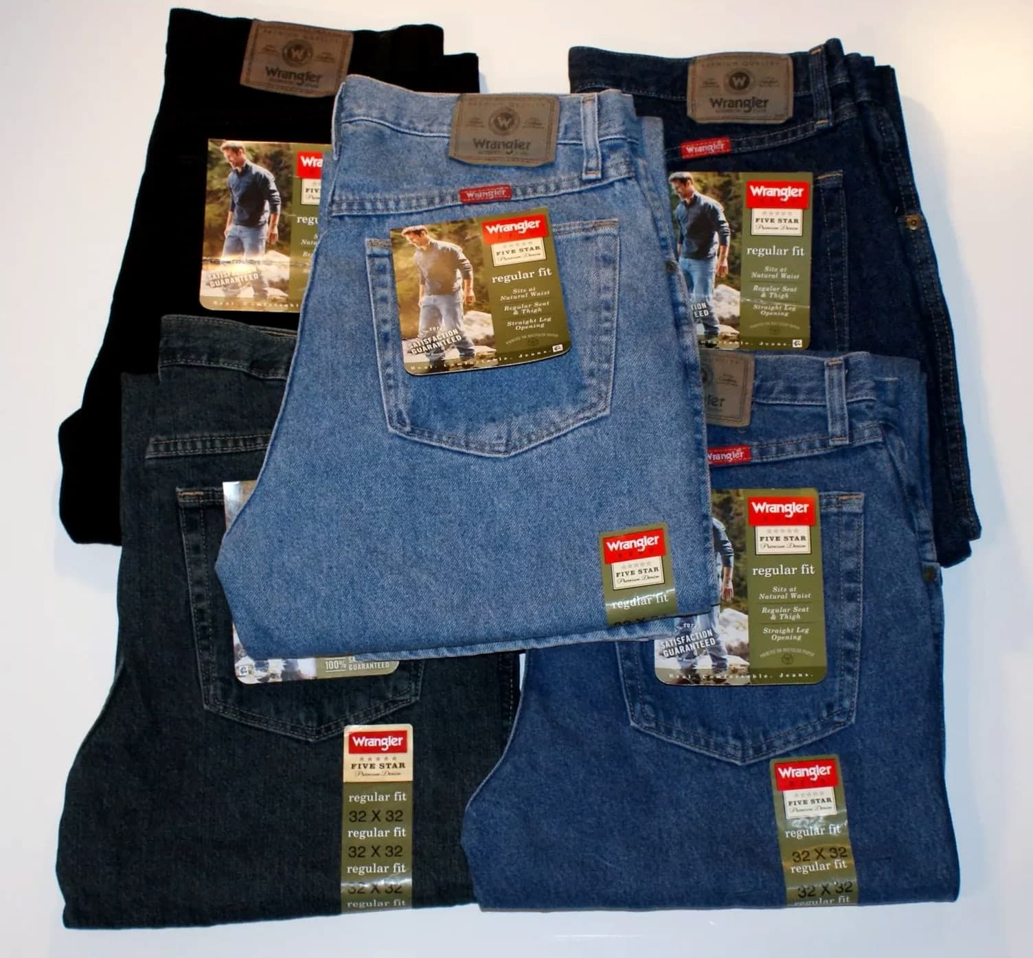 New Wrangler Five Star Regular Fit Jeans Men's Sizes; Five Colors 100% Cotton