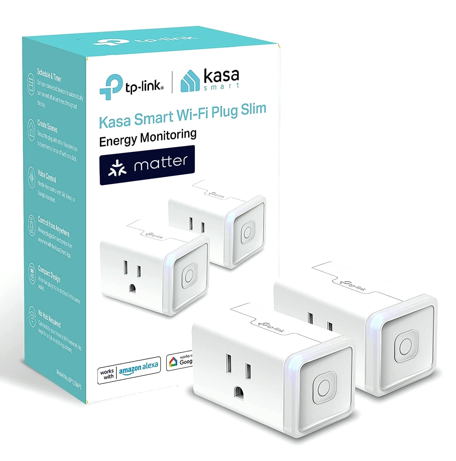 Kasa Smart Plug KP125M Matter Compatible Energy Monitor 2-Pack