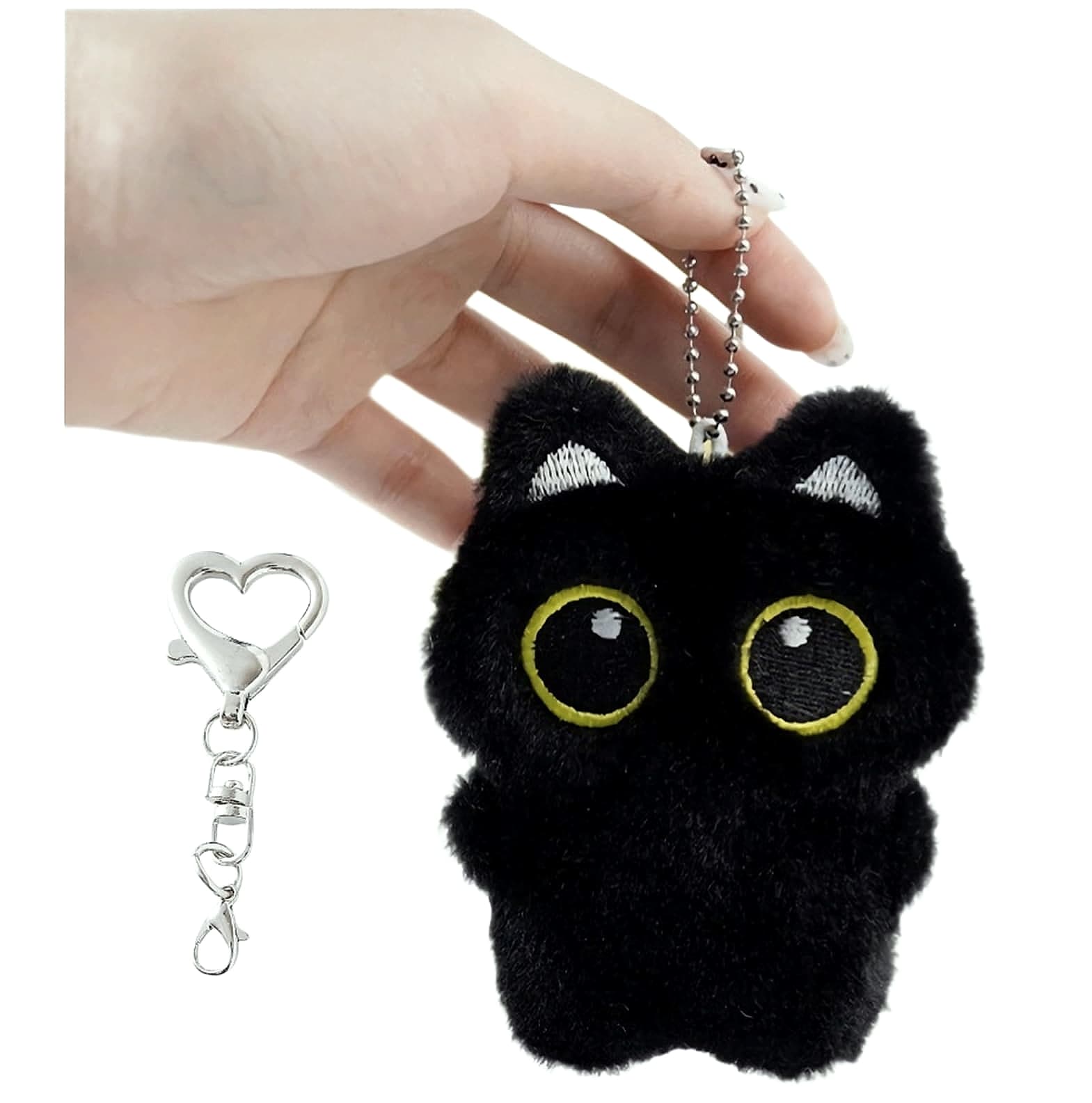 HUIJUFU Black Cat Plush Keychain Purse Charm for Bags