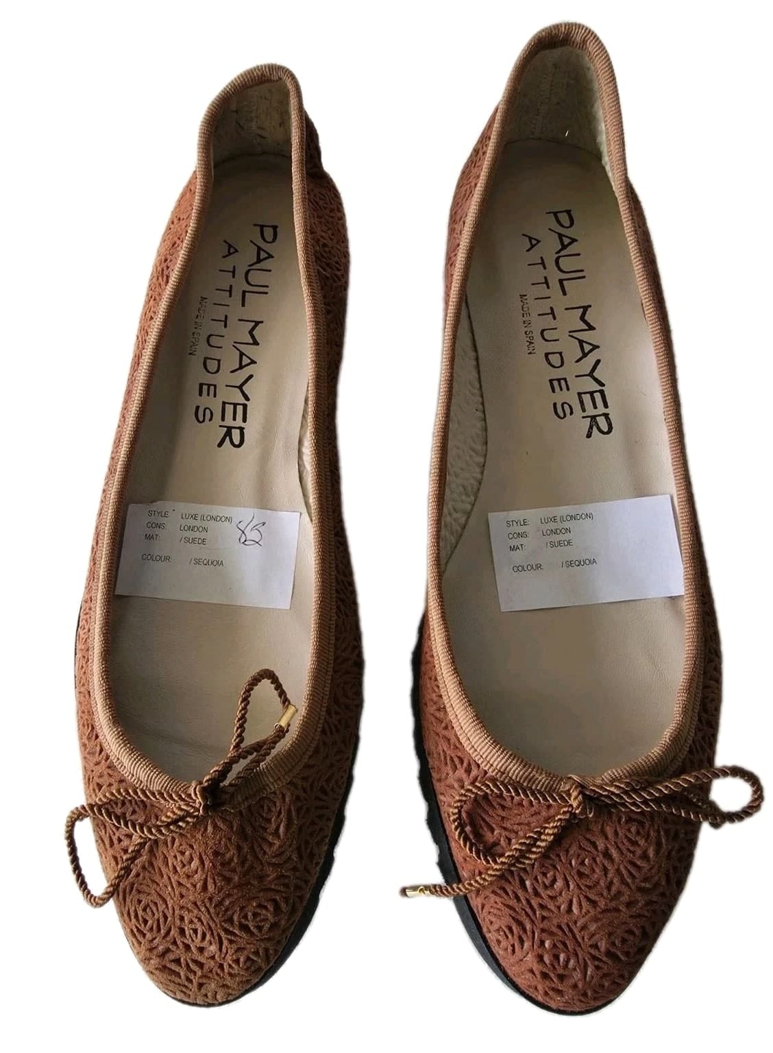 Paul Mayer Attitudes Lazer Cut LUXE London Brown Suede Ballet Flats Size 8