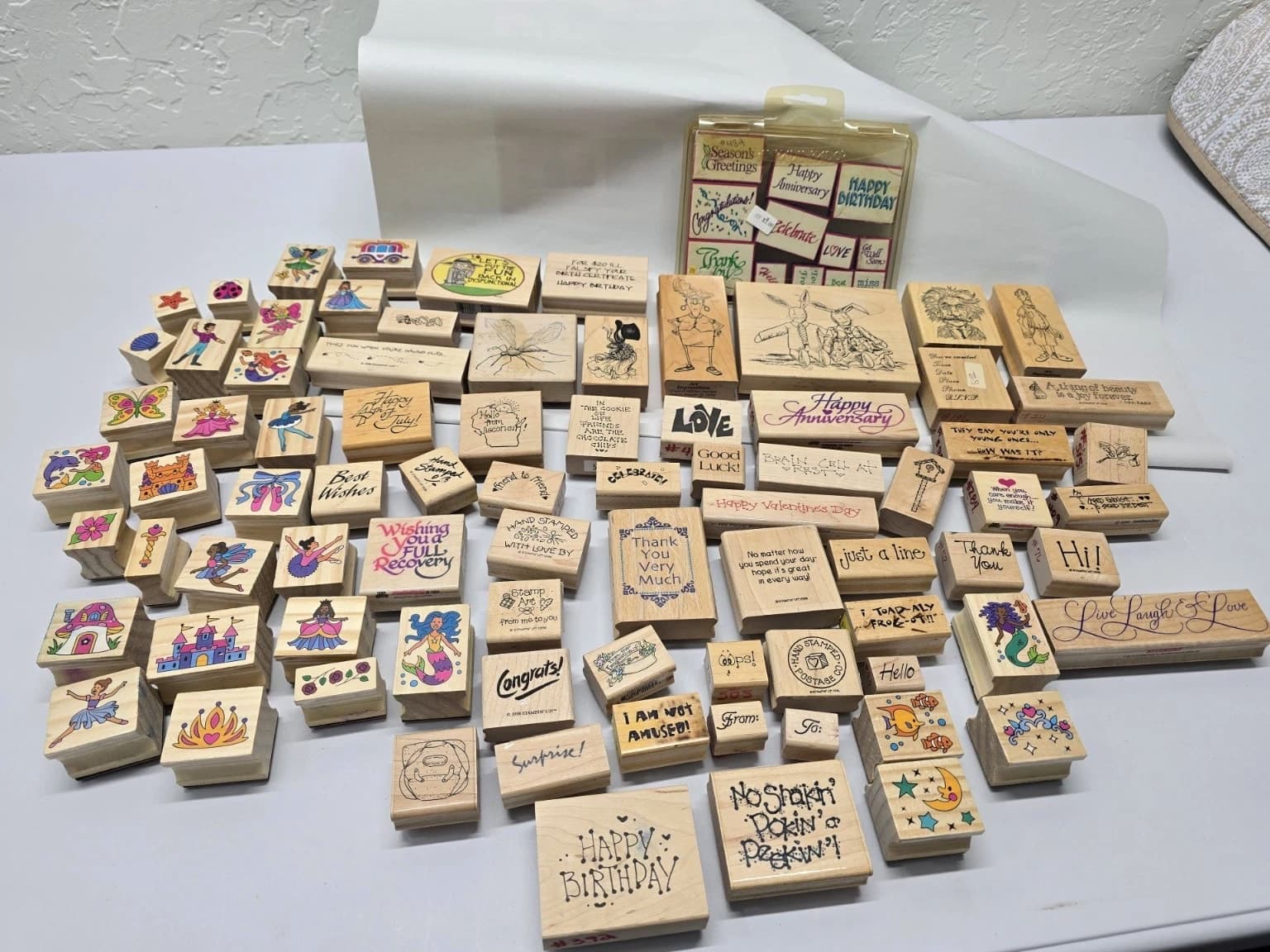 Lot of 94 Vintage and Modern Wooden & Rubber Ink Stamps for Arts Crafts