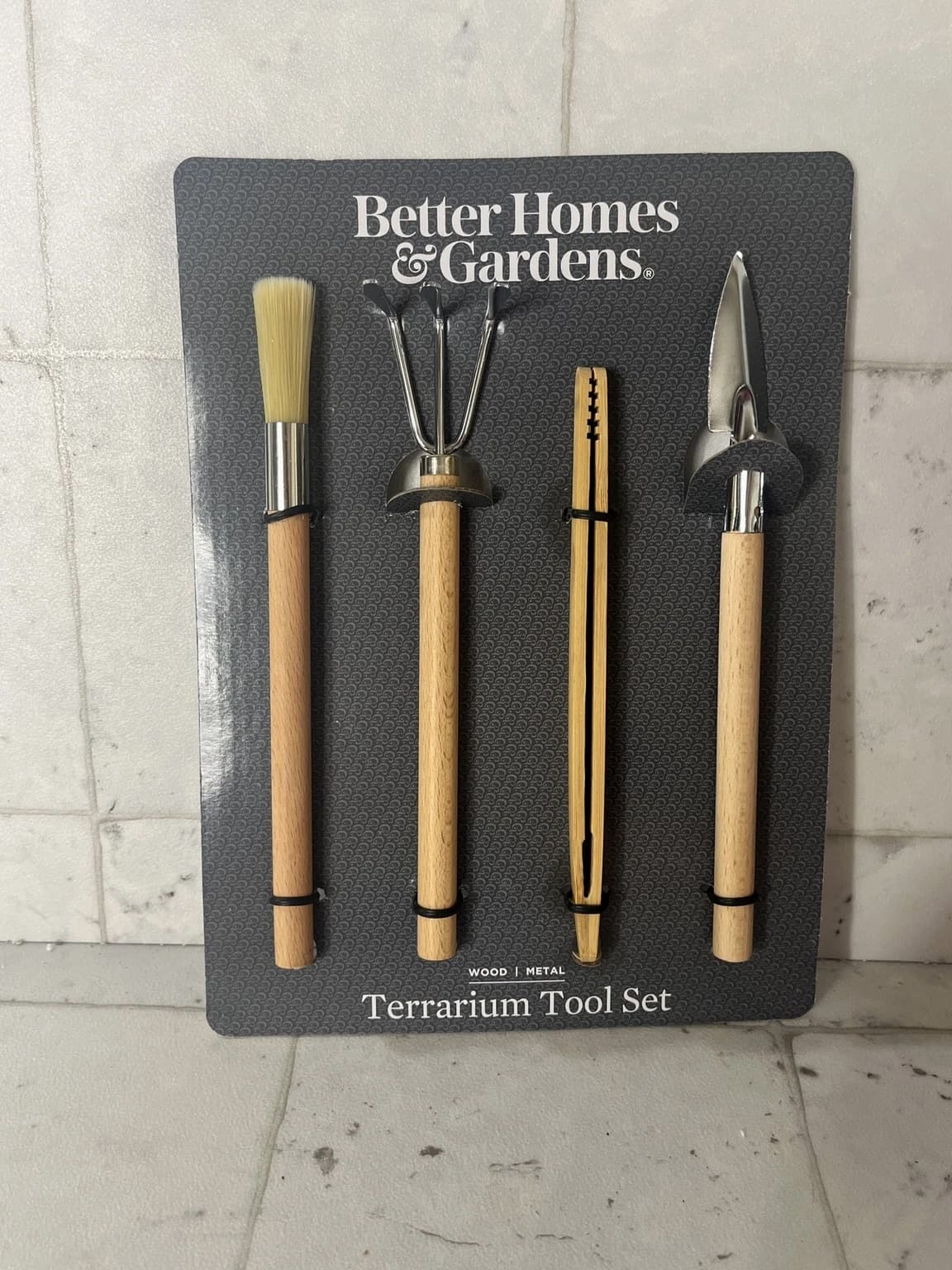 Better Homes & Gardens Terrarium Tool Set - Wood Metal Rake, Shovel, Brush, Tweezers