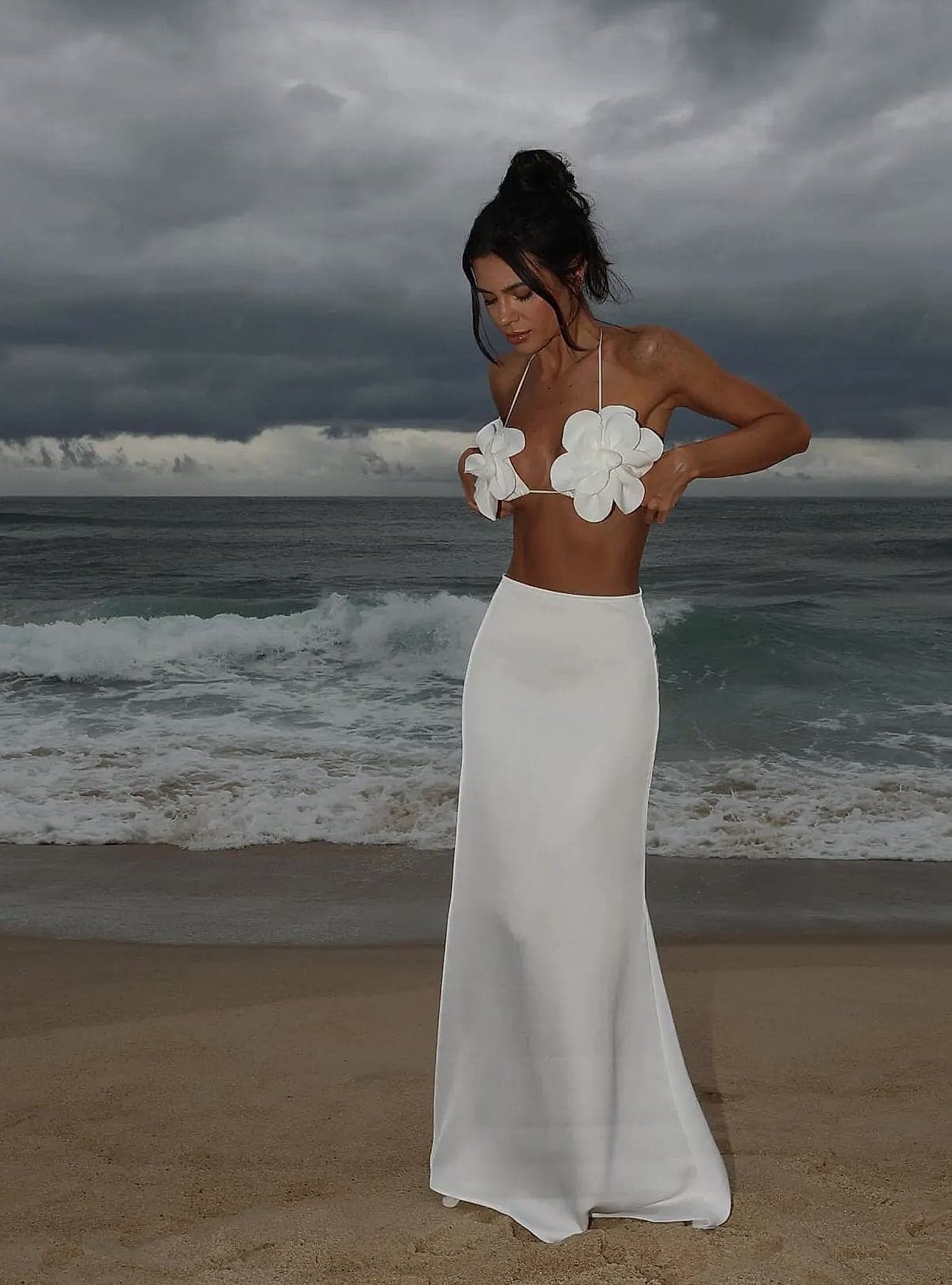 Ashgaily Bandage Bikini Swimsuit with A-Line Skirt 3-Piece