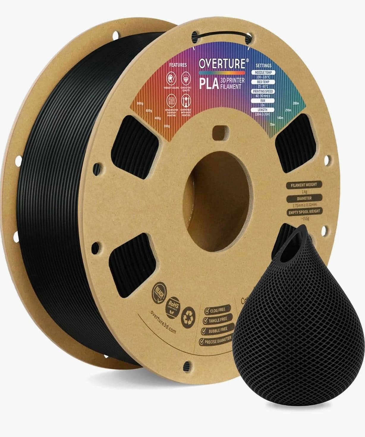 PLA Filament 1.75mm, Neatly Wound 3D Printer Filament 1kg Spool (2.2lbs), Dimension
