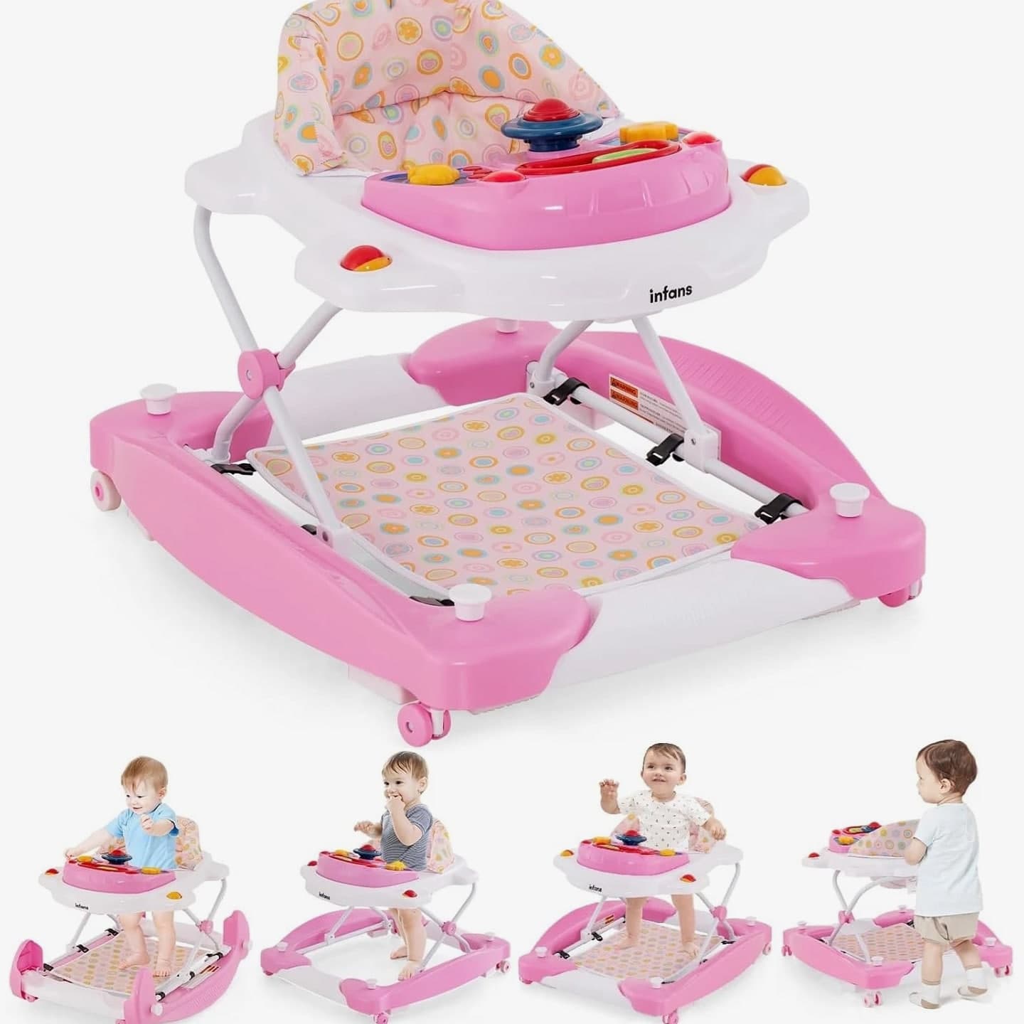 Baby Walker, 5 in 1 Behind Walker Learning Seated Rocker Bouncer w/ Removable