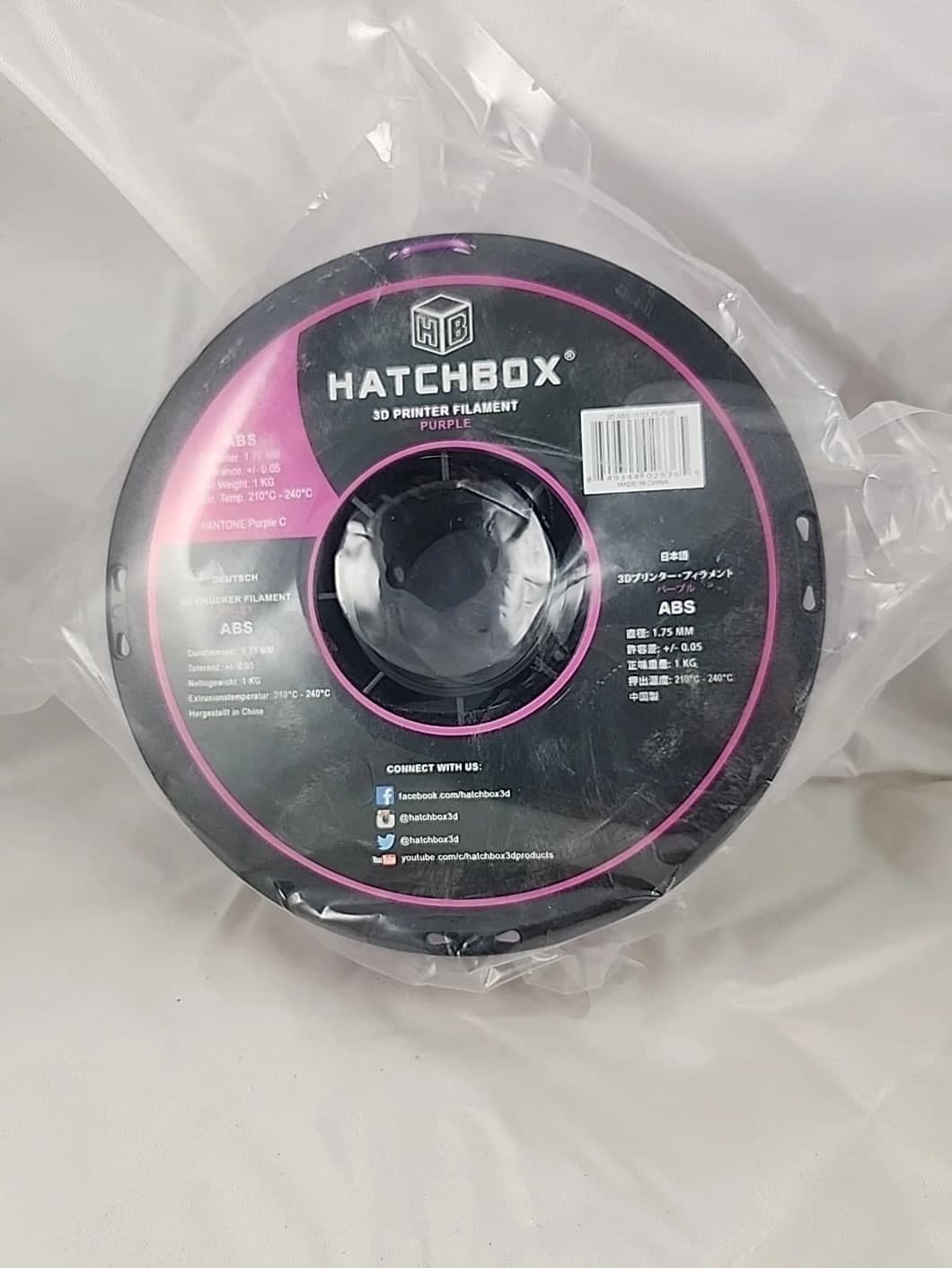 HATCHBOX ABS 1.75mm 3D Printer Filament Purple, 1kg Spool