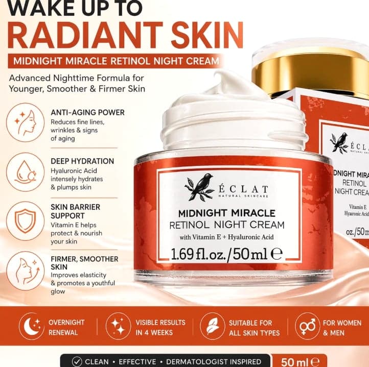 Retinol Night Cream Anti Aging - Hyaluronic Acid Wrinkle Repair Face 50ml