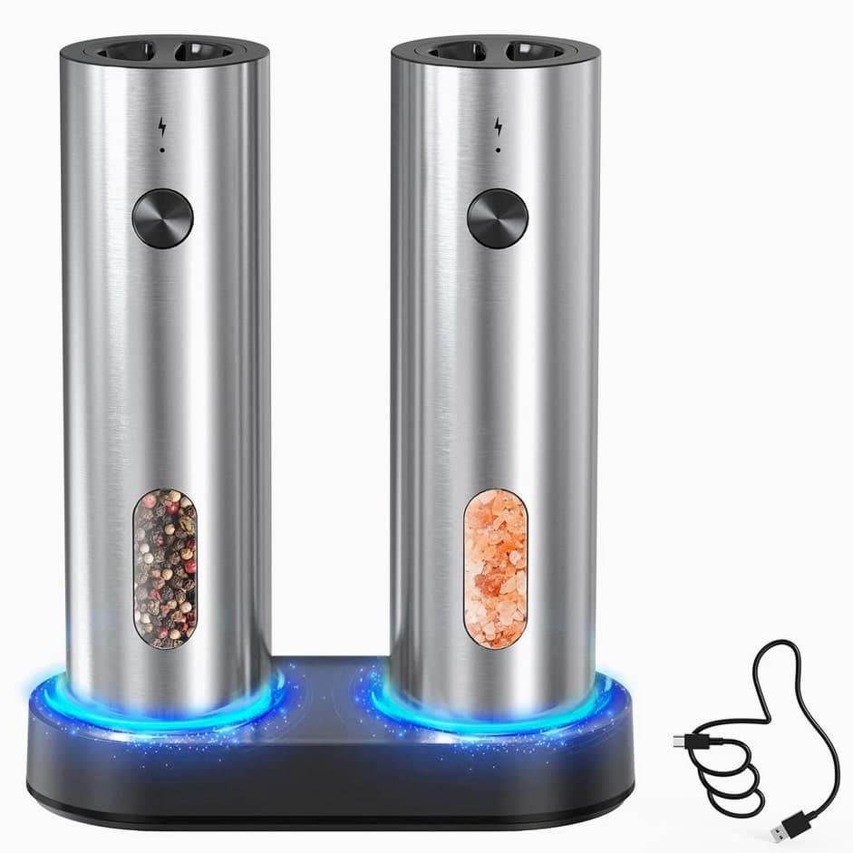 Rechargeable Electric Salt & Pepper Grinder Set - Automatic Stainless Steel