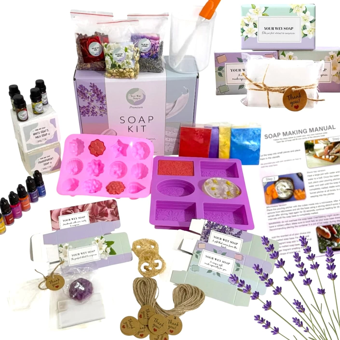 Soap Making Kit – 53 Pieces DIY Melt & Pour Supplies with 2 Lbs Soap Bases (1 Lb Go