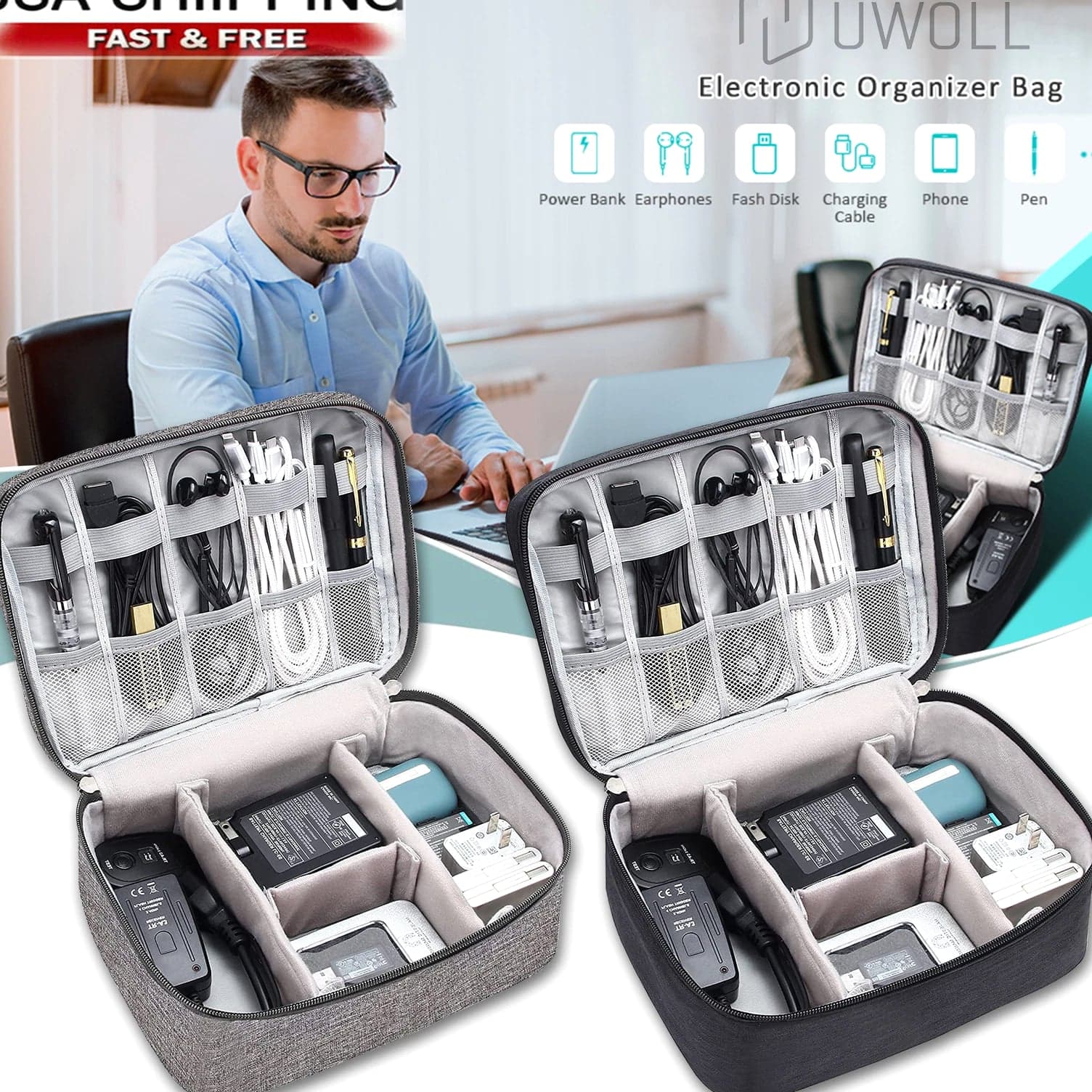 Digital Storage Bag, Portable Electronics Travel Organizer USB Cable Cases Gadget