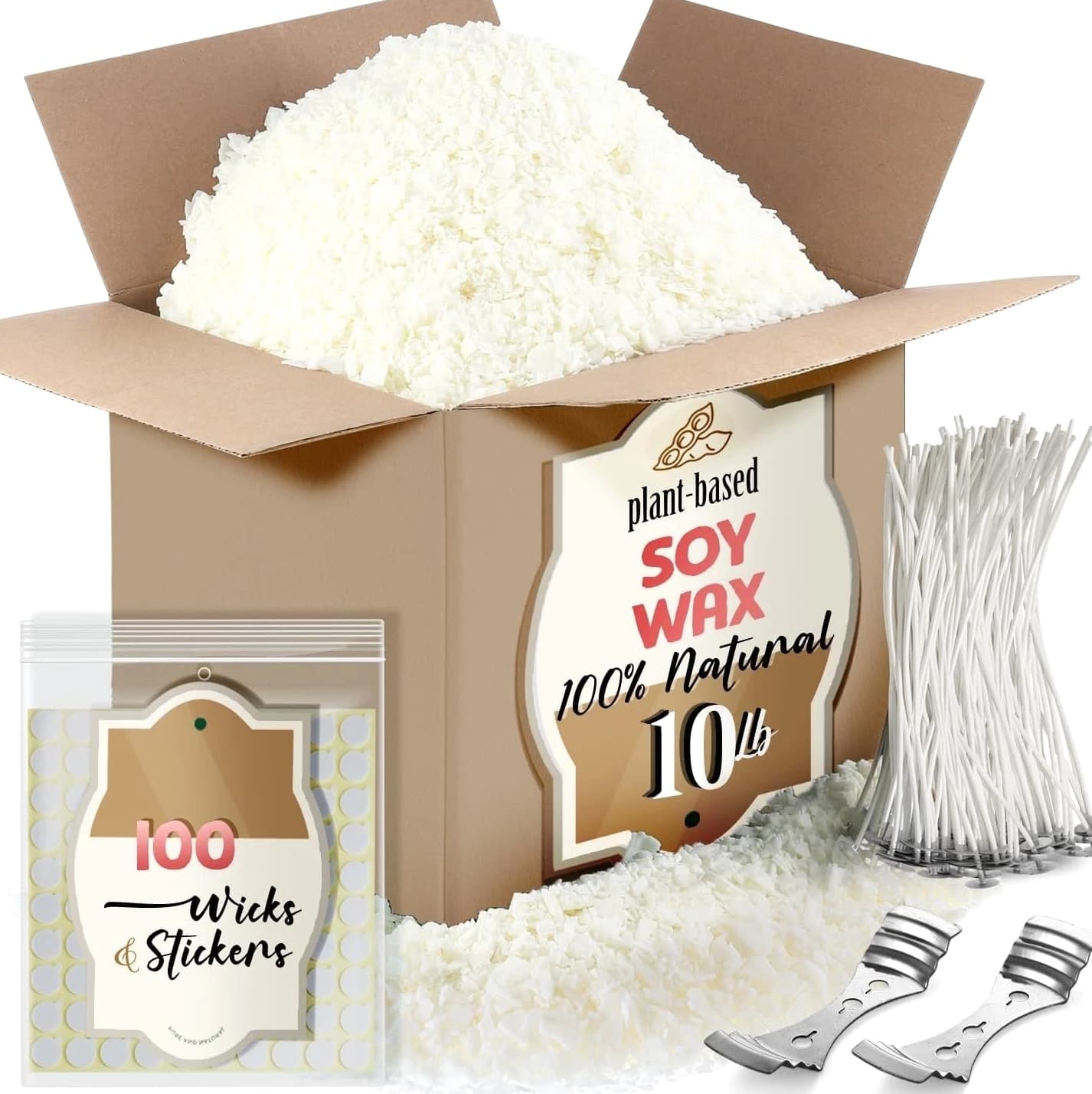 Organic Natural Soy Candle Wax - Bulk For Candle Making, 10 lbs Soy Wax Flakes Kit