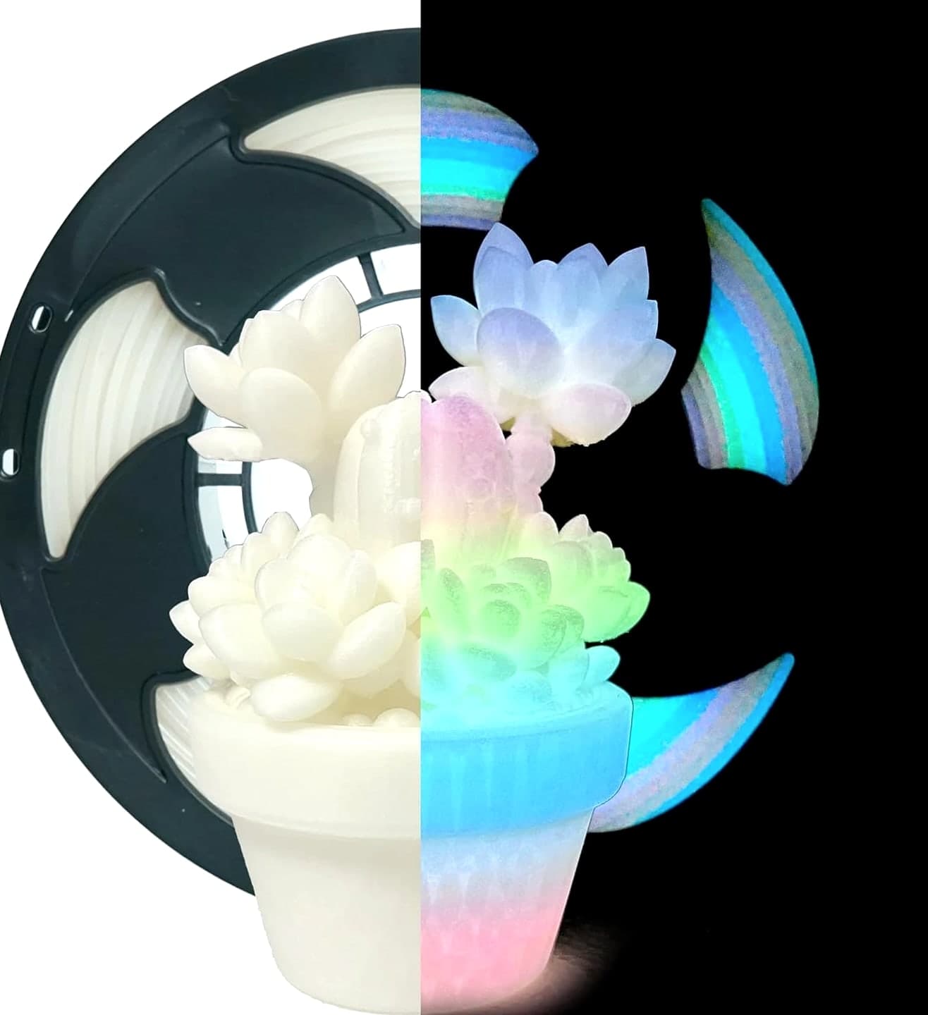 Glow in the Dark Gradient Rainbow 1.75mm PLA Filament, Luminous Vibrant Rainbow