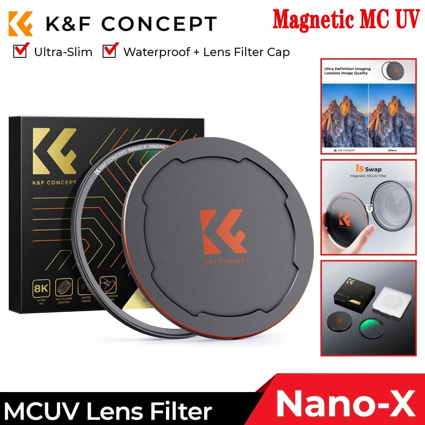 K&F Concept 49-82mm Nano-X Magnetic MC UV Filter - Camera Lens Protection