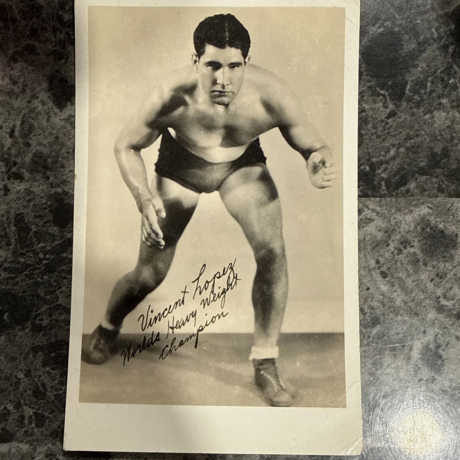 Vintage Wrestling Postcard - Vincent Lopez Possibly Signed Rare Collectible