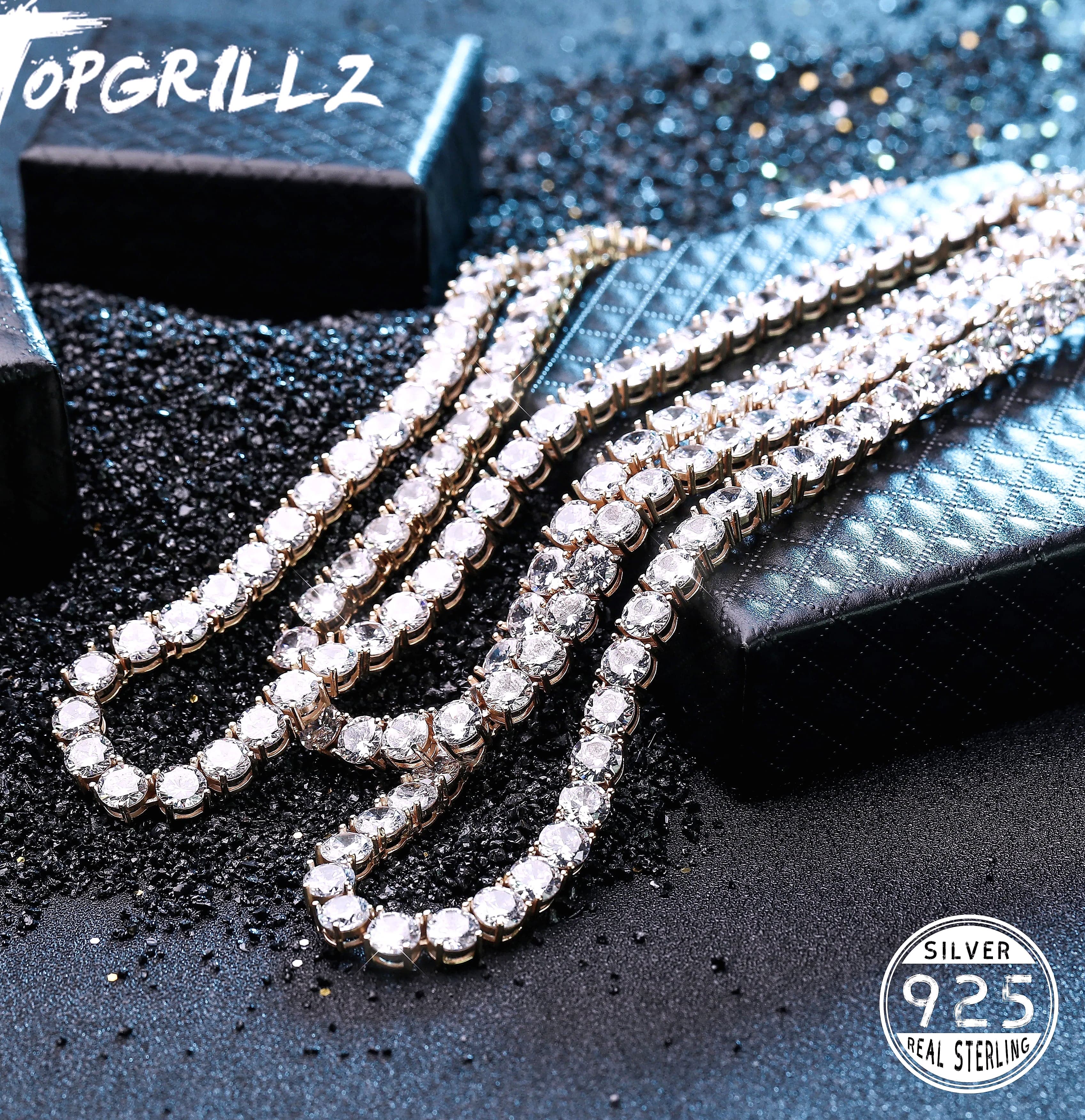 TOPGRILLZ 925 Sterling Silver CZ Tennis Chain Necklace
