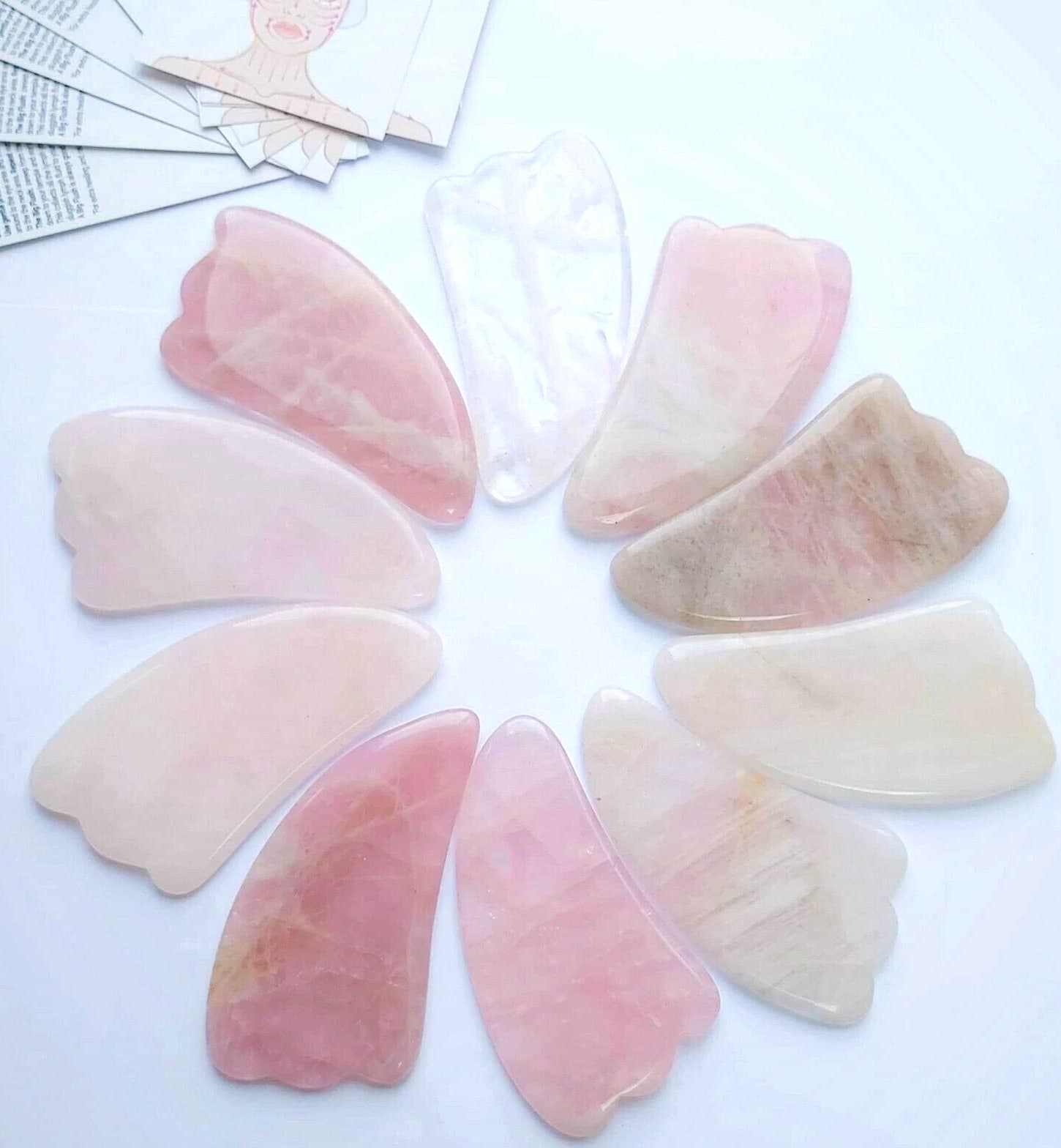 Set of 10 Rose Quartz Gua Sha Stones - 100% Genuine Facial Massage Tools