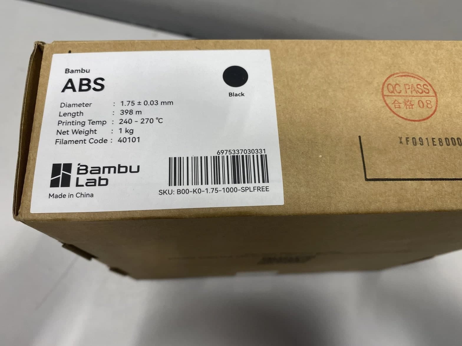 Bambu ABS 1.75/.03mm Black - 40101 Filament