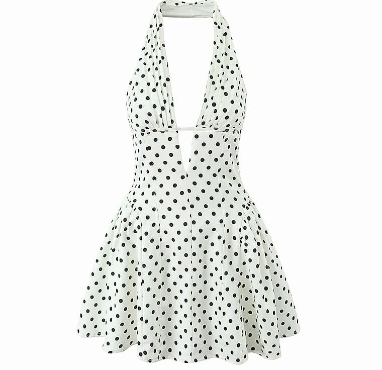 Yenkye French Style Polka Dot Halter Mini Dress