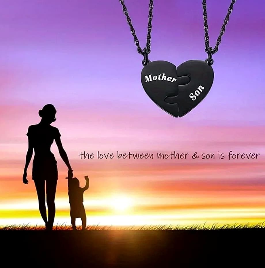 AEHOME Mother and Son Matching Heart Pendant Necklace Set