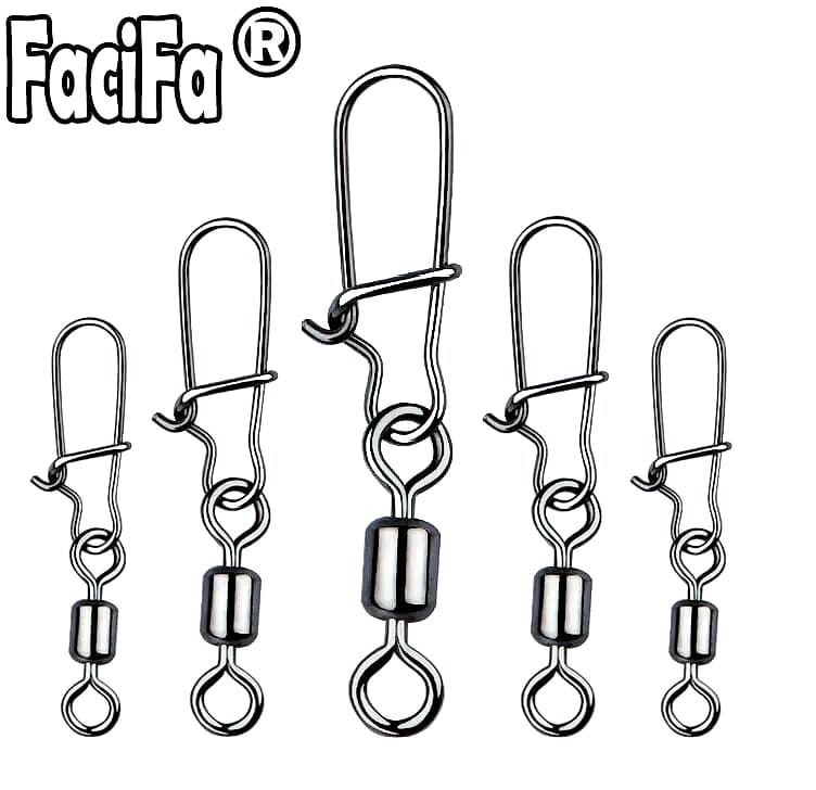 100 pcs Bearing Swivel Fishing Connector Rolling Swivel With Snap Stainless Steel Swivel Fishing Lure Hook Fishing Accessories