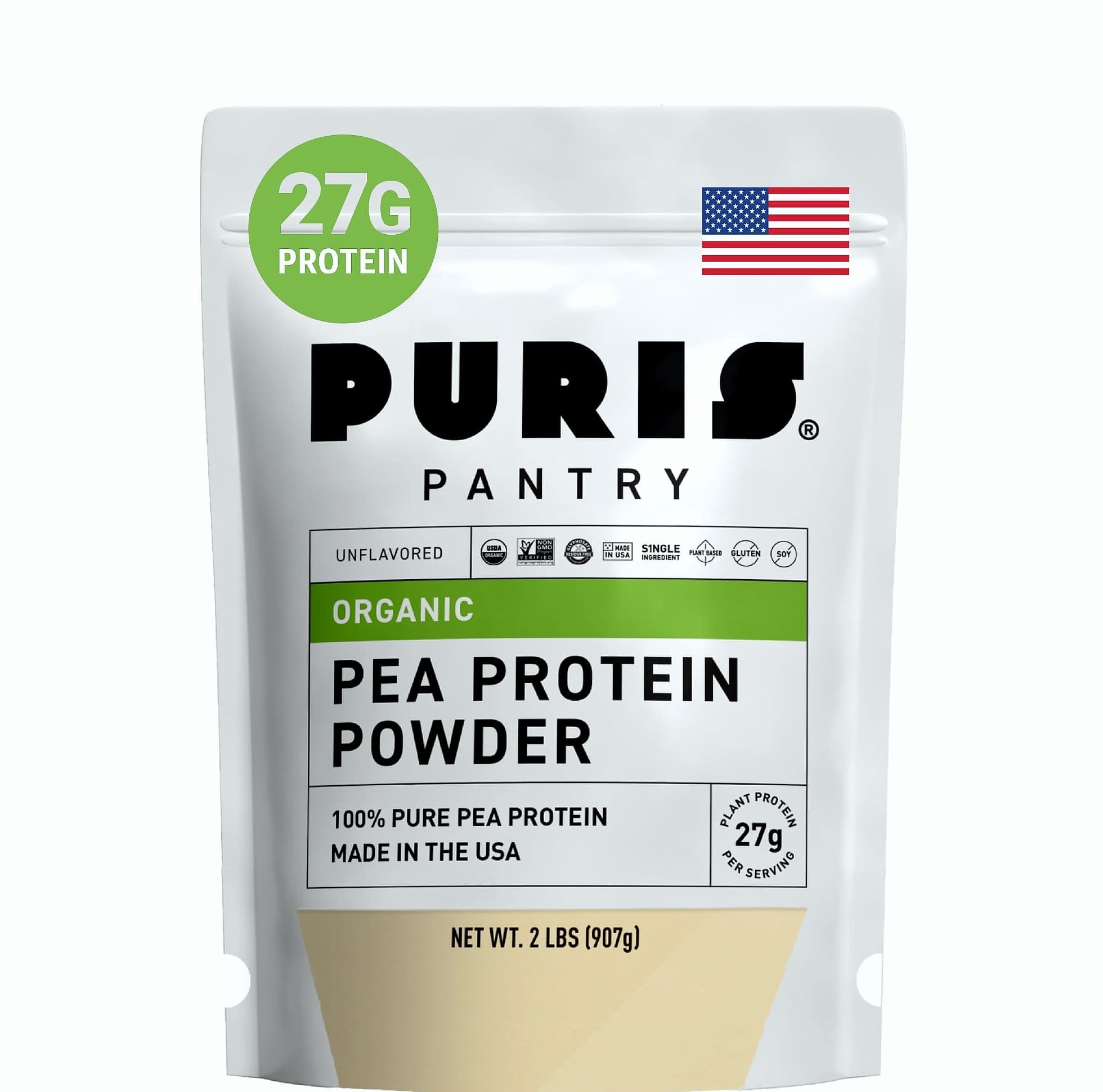 PURIS Organic Pea Protein Powder, 27g Plant Protein Vegan